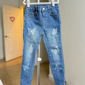 Butterfly print Girls Cotton stretch skinny Jeans size 6